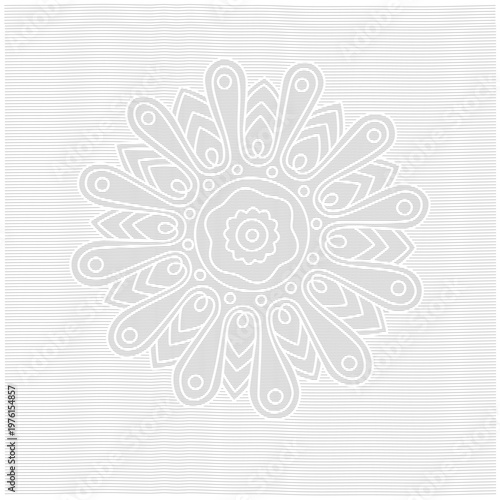 Illustration of bid decorative flower in gray colors on stripe background.