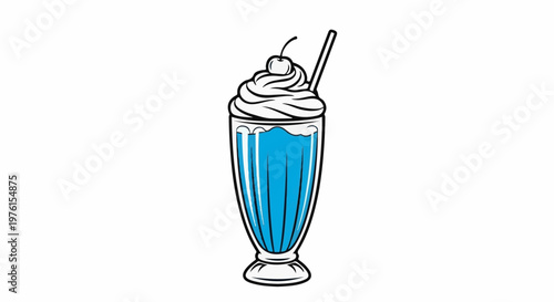 Blue cream soda with cherry and straw in tall glass