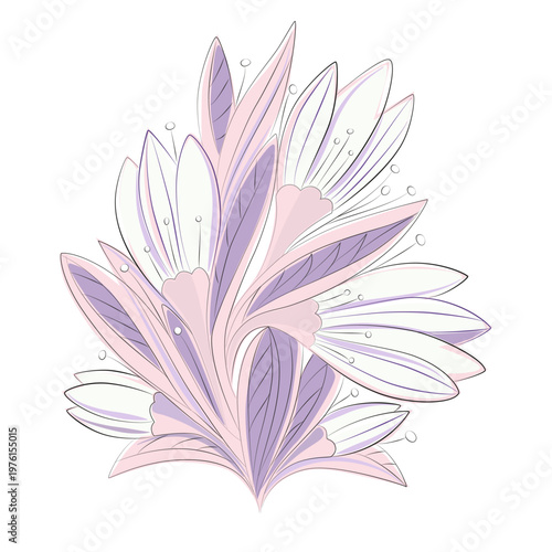 Illustration of blossom white delicate flowers in bouquet composition. 