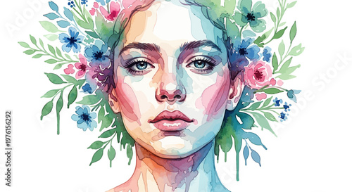 Woman with floral headpiece portrait.