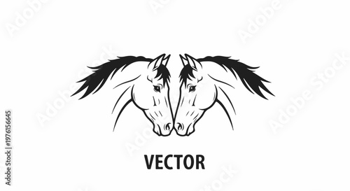 Twin horse heads in profile, facing each other, with flowing manes