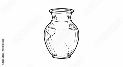 Cracked ceramic vase with a thin neck and bulging body, outlined