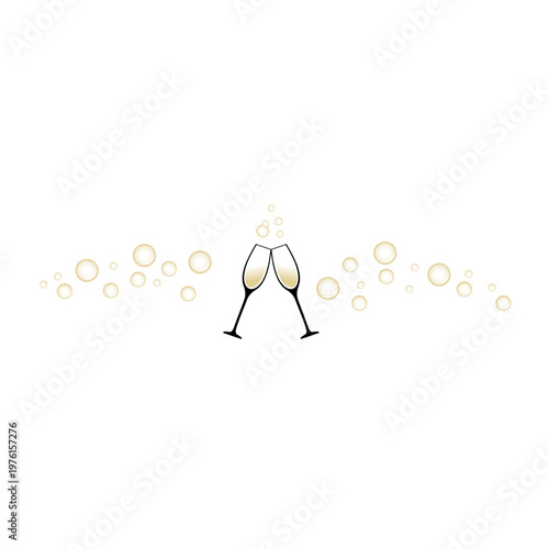 Champagne flutes toast logo with bubbles