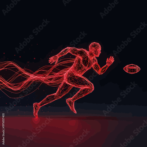 Man playing American football sprinting fast.