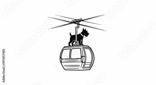 Scotty dog stands atop a cable car suspended by wires