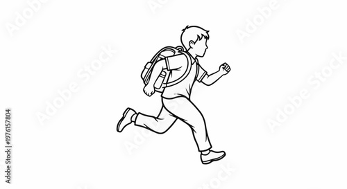 A young person wearing a backpack sprints forward with determination