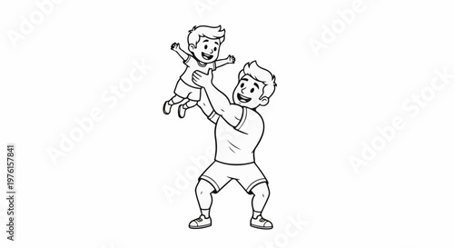 Father joyfully tosses his child up in the air, both smiling