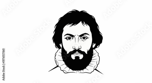 Black and white portrait of a man with a beard and ruff collar