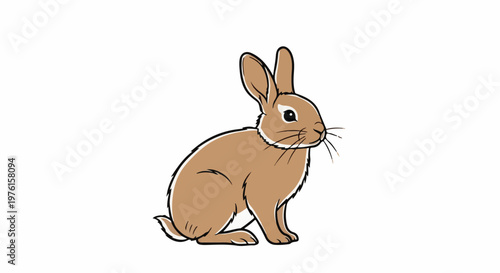 Cartoonish brown rabbit with long ears sitting on a white background