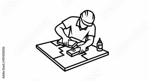Person assembling puzzle pieces with glue on a flat surface