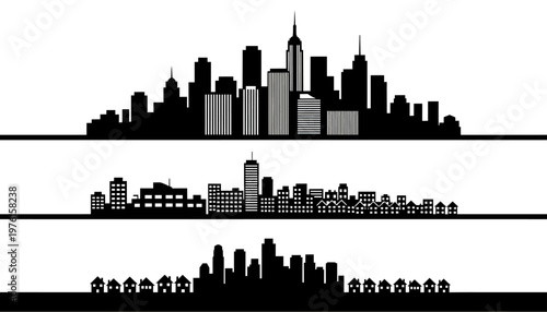 Cityscape with Skyscrapers and Buildings in Layers of Different Sizes