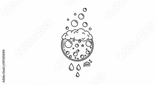 Bubbles rising from a circular object with soap drops below