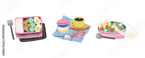 Set of take out lunch. Homemade snack for a break, picnic.