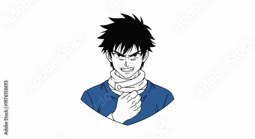 Determined anime character with spiky hair and intense expression