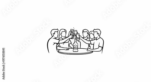 Group of people toasting with drinks around a table