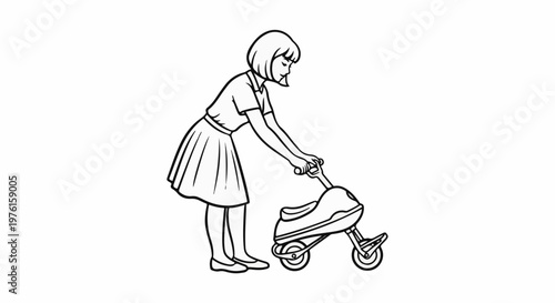 Girl pushing a three-wheeled scooter