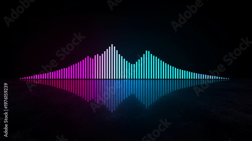 colorful sound wave pattern with reflection on dark surface