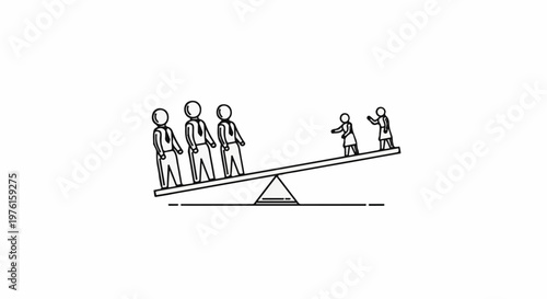 Imbalance on a seesaw three figures on one side, two on the other