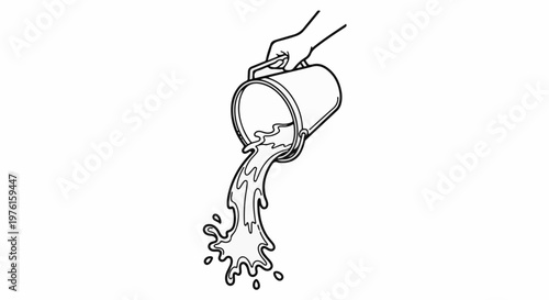 Hand holding bucket, pouring liquid with splash