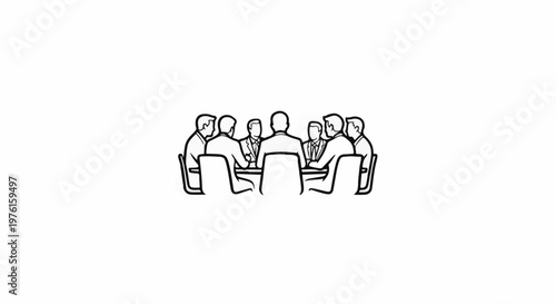 Group of people in suits sitting around a table, discussing