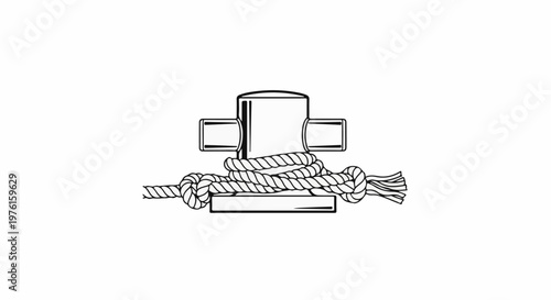 Nautical mooring cleat with thick rope tied securely