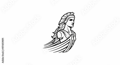 Stylized profile of a woman's head with flowing hair and draped clothing
