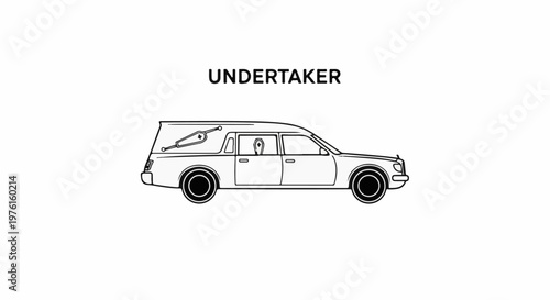 Line drawing of a hearse with coffin visible inside