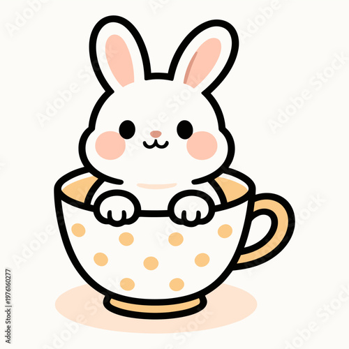 Cute Easter bunny holding colorful eggs cartoon illustration in spring holiday style