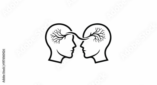 Two heads in profile facing each other, connected by branches of thought