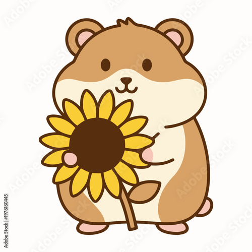Cute cartoon bear holding a flower illustration