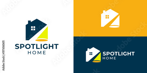 Creative simple spotlight home logo template. Abstract home with spotlight logo design vector illustration.