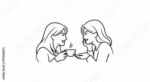 Two women smiling and sharing a coffee break