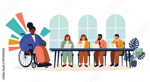 Diverse people meeting, inclusive team collaboration, business meeting icons, teamwork vector