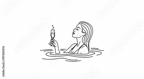 Woman with champagne glass in water