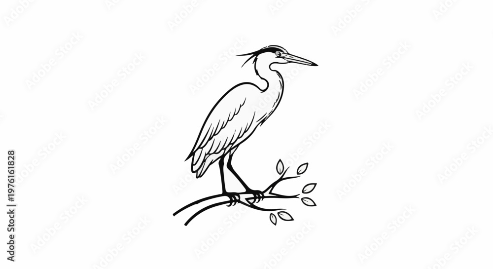 Obraz premium A black and white sketch of a bird standing on a branch