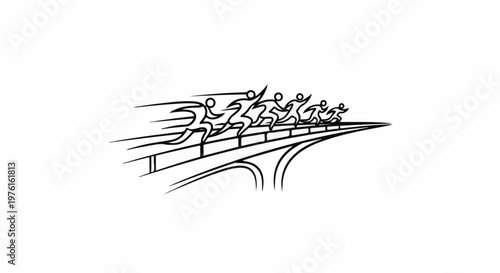 Stylized runners race along a track towards a vanishing point