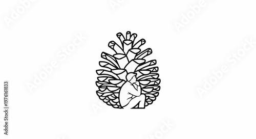 Stylized outline of a person within a pinecone