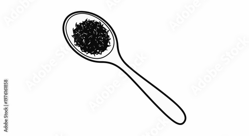Spoon holding a pile of small, dark grains
