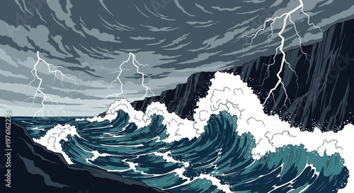 Large Ocean Wave During Stormy Weather.