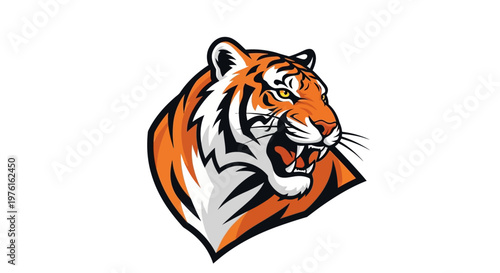 Tiger head with open mouth roaring.