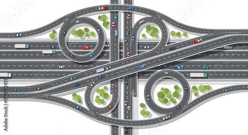 Complex highway interchange with traffic flow, aerial view, transportation and infrastructure concept