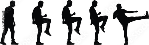 Worker silhouette set featuring a man in profile using a leaf rake for gardening, yard maintenance, landscaping, and autumn cleanup.