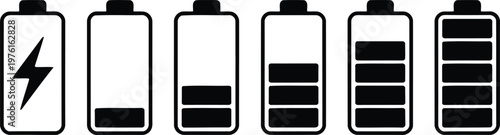 Battery level indicator icons black and white set vector illustration.