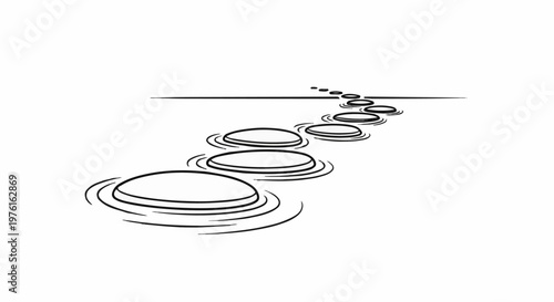 Stylized stepping stones form a path across still water