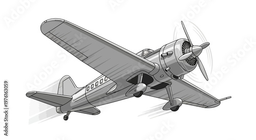 Vintage Biplane Aircraft in Flight.