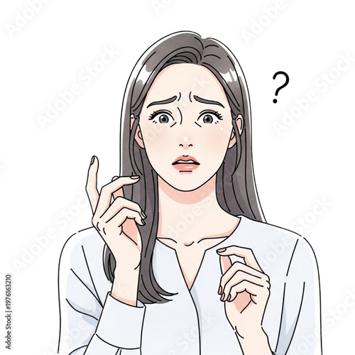 A confused woman is expressing puzzlement with her hands and facial expression.