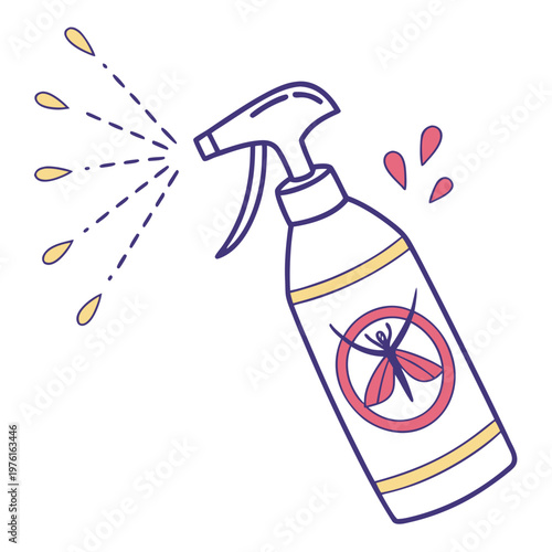 Mosquito repellent bottle vector illustration. Insect spray with mosquito icon, anti-bug solution for outdoor use.