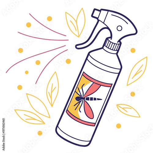 Mosquito repellent bottle vector illustration. Insect spray, anti-bug chemical product, pest control concept for outdoor summer season.