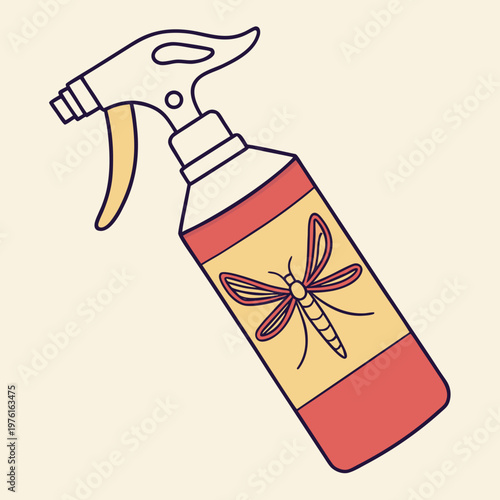 Insect repellent spray bottle with mosquito illustration and orange label for bug protection and household pest management vector illustration graphic.