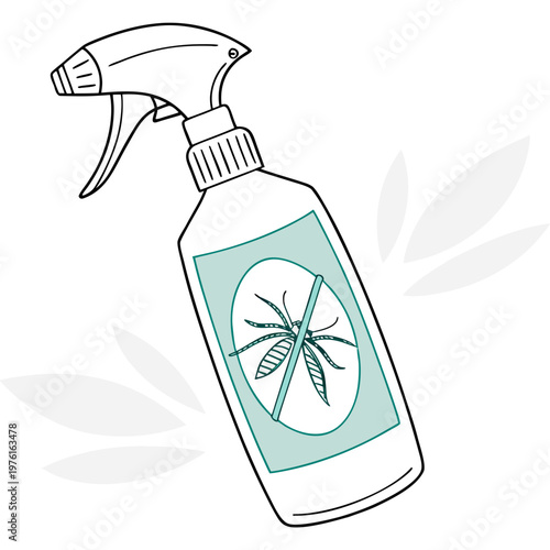 Insecticide spray bottle with mosquito icon and crossed out symbol for pest control vector illustration in minimalist line art style on background.